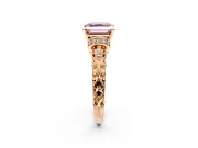 Solitaire Engagement Ring Setting for Fancy Pink Asscher Cut Center with Filigree Band and Prong Head in Rose Gold
