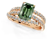 Solitaire Engagement Ring Setting for Fancy Green Emerald Cut Center with Woven 3-Strand Pave Band and Prong Head in Rose Gold