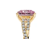 Solitaire Engagement Ring Setting for Fancy Pink Radiant Cut Center with Twisted Pave Split Shank and Prong Head in Yellow Gold