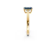Solitaire Engagement Ring Setting for Fancy Blue Emerald Cut Center with Open Cathedral Shoulders and Prong Head in Yellow Gold