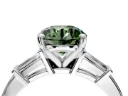 3 Stone Engagement Ring Setting for Fancy Green Round Cut Center with Channel Baguette Accents and Prong Head in Sterling Silver