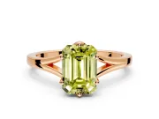 Solitaire Engagement Ring Setting for Fancy Yellow Emerald Cut Center with Plain Split Shank and Prong Head in Rose Gold