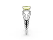 Halo Engagement Ring Setting for Fancy Yellow Asscher Cut Center with Rope Twist Split Shank and Prong Head in Sterling Silver
