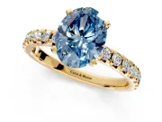 Solitaire Engagement Ring Setting for Fancy Blue Oval Center with Large Accents and Prong Head in Yellow Gold