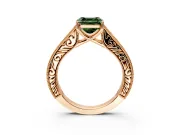 Solitaire Engagement Ring Setting for Fancy Green Asscher Cut Center with Engraved Pave Band and Prong Head in Rose Gold