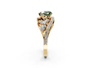 Halo Engagement Ring Setting for Fancy Green Heart-Shaped Center with Marquise and Pave Bypass Band and Prong Head in Yellow Gold