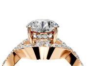 Halo Engagement Ring Setting for Round Cut Center with Pave Infinity Twist Band and Prong Head in Rose Gold