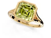 Solitaire Engagement Ring Setting for Fancy Yellow Asscher Cut Center with V Split Shank and Bezel Head in Yellow Gold