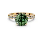 Solitaire Engagement Ring Setting for Fancy Green Round Cut Center with Fine Pave Band and Claw Prong Head in Yellow Gold