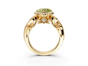 Milgrain Halo Engagement Ring Setting for Fancy Yellow Heart-Shaped Center with Shoulder Bezels and Prong Head in Yellow Gold
