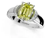 Solitaire Engagement Ring Setting for Fancy Yellow Emerald Cut Center with Wide Band, Pave Collar and Prong Head in Sterling Silver