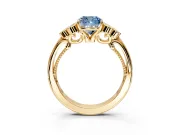Cluster Engagement Ring Setting for Fancy Blue Cushion Cut Center with Bezel Accent Clusters and Prong Head in Yellow Gold
