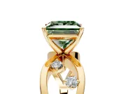 Solitaire Engagement Ring Setting for Fancy Green Princess Cut Center with Criss-Cross Accent Band and Prong Head in Yellow Gold