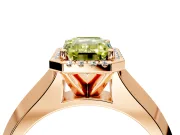 Halo Engagement Ring Setting for Fancy Yellow Emerald Cut Center with Knife Ridge Cathedral Band and Prong Head in Rose Gold