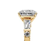 Bar-Set Engagement Ring Setting for Radiant Cut Center with Tapered Baguette Accents and Prong Head in Yellow Gold