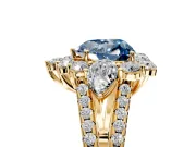 Halo Engagement Ring Setting for Fancy Blue Heart-Shaped Center with Two-Strand Split Shank and Prong Head in Yellow Gold