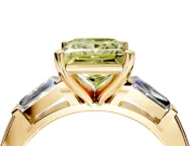3 Stone Engagement Ring Setting for Fancy Yellow Princess Cut Center with Tapered Baguettes, Plain Band and Prong Head in Yellow Gold