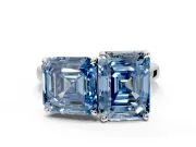 Fancy Blue Asscher Cut and Emerald Cut Lab-Grown Diamond Toi et Moi Engagement Ring with Prong-Set Stones in White Gold