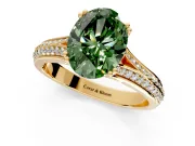 Solitaire Engagement Ring Setting for Fancy Green Oval Center with Pave Rail Split Shank and Prong Head in Yellow Gold