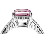 Engraved Engagement Ring Setting for Fancy Pink Asscher Cut Center with Milgrain Pave Band and Prong Head in Platinum