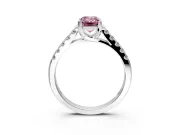 Solitaire Engagement Ring Setting for Fancy Pink Emerald Cut Center with Partway Pave Band and Prong Head in Sterling Silver