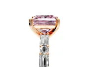Baguette Engagement Ring Setting for Fancy Pink Princess Cut Center with Alternating Bar-Set Band and Prong Head in Rose Gold