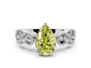 Leaf Engagement Ring Setting for Fancy Yellow Pear-Shaped Center with Milgrain Accent Band and Prong Head in Platinum