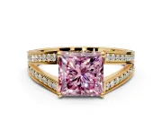 Split Shank Engagement Ring Setting for Fancy Pink Princess Cut Center with Pave Split Shank and Prong Head in Yellow Gold