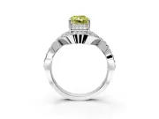 Halo Engagement Ring Setting for Fancy Yellow Radiant Cut Center with Pave Infinity Twist Band and Prong Head in White Gold