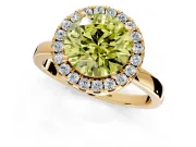 Halo Engagement Ring Setting for Fancy Yellow Round Cut Center with Thin Plain Band and Prong Head in Yellow Gold