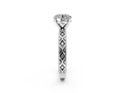 Solitaire Engagement Ring Setting for Round Cut Center with Milgrain X Pattern Band and Prong Head in Sterling Silver