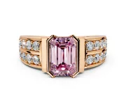 Bezel Engagement Ring Setting for Fancy Pink Emerald Cut Center with Wide Channel-Set Band and Bezel Head in Rose Gold