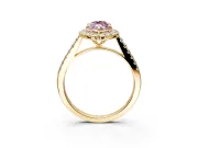Halo Engagement Ring Setting for Fancy Pink Marquise Center with Narrowing Pave Band and Prong Head in Yellow Gold