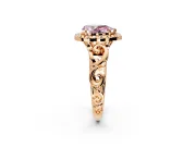 Halo Engagement Ring Setting for Fancy Pink Pear-Shaped Center with Open Scroll Shoulders and Prong Head in Rose Gold