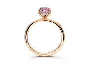 Hidden Halo Engagement Ring Setting for Fancy Pink Cushion Cut Center with Thin Round-Wire Band and Prong Head in Rose Gold