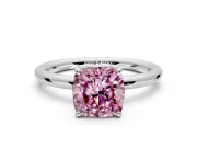 Low-Set Solitaire Engagement Ring Setting for Fancy Pink Cushion Cut Center with Thin Plain Band and Prong Head in White Gold