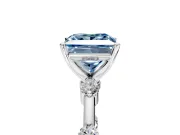 Solitaire Engagement Ring Setting for Fancy Blue Princess Cut Center with Bezel Station Band and Prong Head in Platinum