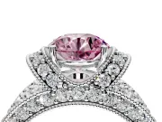 Pave Engagement Ring Setting for Fancy Pink Round Cut Center with Curved Accent Rows, Openwork and Prong Head in Sterling Silver