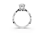 Solitaire Engagement Ring Setting for Pear-Shaped Center with Accented Twist Band and Leaf Prong Head in Sterling Silver