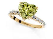 Solitaire Engagement Ring Setting for Fancy Yellow Heart-Shaped Center with Micro Pave Band and Prong Head in Yellow Gold