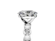 Solitaire Engagement Ring Setting for Oval Center with Beaded Bezel Station Band and Prong Head in Platinum