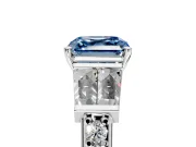 Channel-Set Engagement Ring Setting for Fancy Blue Asscher Cut Center with Baguette Band and Prong Head in Sterling Silver