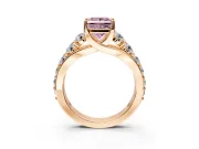 Solitaire Engagement Ring Setting for Fancy Pink Princess Cut Center with Graduated Shared Prongs and Prong Head in Rose Gold