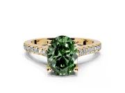 Solitaire Engagement Ring Setting for Fancy Green Oval Center with Widening Pave Band and Claw Prong Head in Yellow Gold