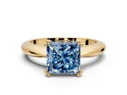 Solitaire Engagement Ring Setting for Fancy Blue Princess Cut Center with Reverse Tapered Band and Prong Head in Yellow Gold