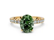 Solitaire Engagement Ring Setting for Fancy Green Oval Center with Shared-Prong Accents and Prong Head in Yellow Gold