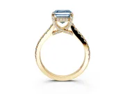 Solitaire Engagement Ring Setting for Fancy Blue Asscher Cut Center with Widening Pave Band and Claw Prong Head in Yellow Gold
