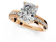 Solitaire Engagement Ring Setting for Radiant Cut Center with Raised Channel Band and Prong Head in Rose Gold