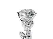 Leaf Motif Engagement Ring Setting for Heart-Shaped Center with Pave Band and Prong Head in White Gold