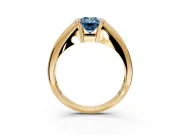 Tension Engagement Ring Setting for Fancy Blue Emerald Cut Center with Wide Tapered Band and Tension Head in Yellow Gold